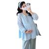 2026 Spring Maternity V-Neck Embroidered Doll Shirt – French Korean Style Loose Top