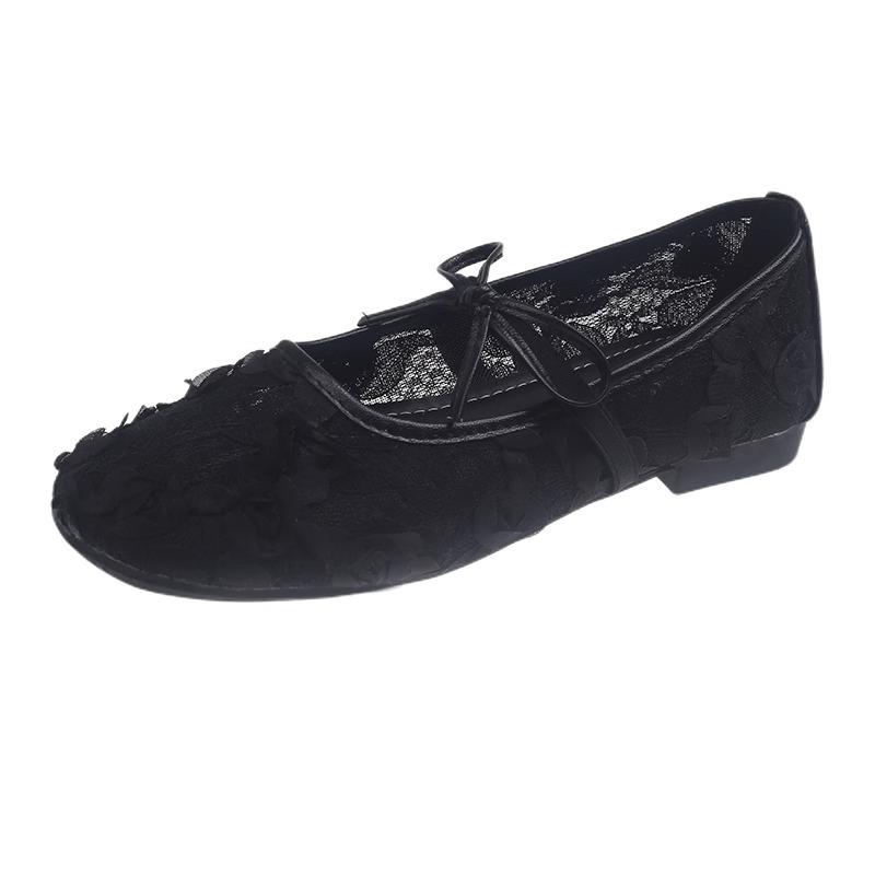 French new summer fairy wind girl wearing versatile soft-soled bow ballet single shoes woman