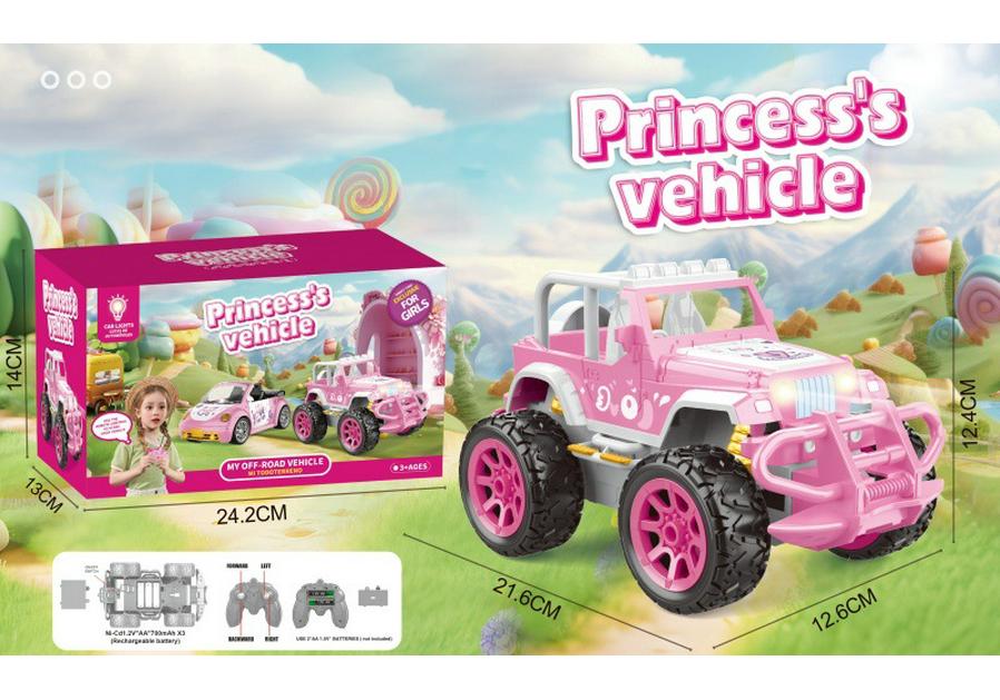 

Pink Rechargeable Off-Road Electric Toy Car with Lights, Drop-Resistant, 4WD Drifting, Remote Controlled for Kids 1:10 Scale