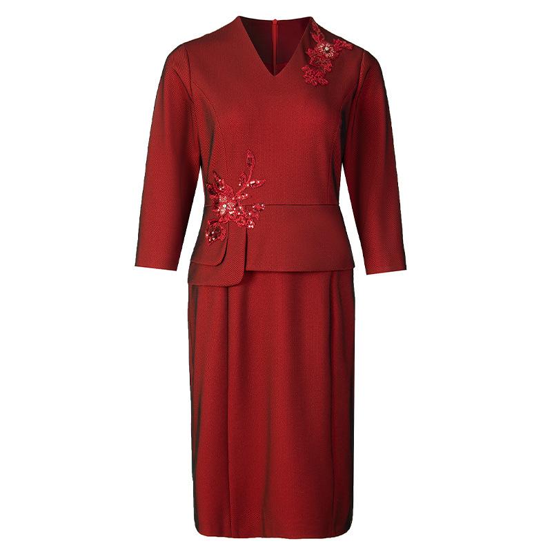 2025 Autumn Elegant Slimming Two-Piece Style Dress for Middle-Aged and Elderly Women