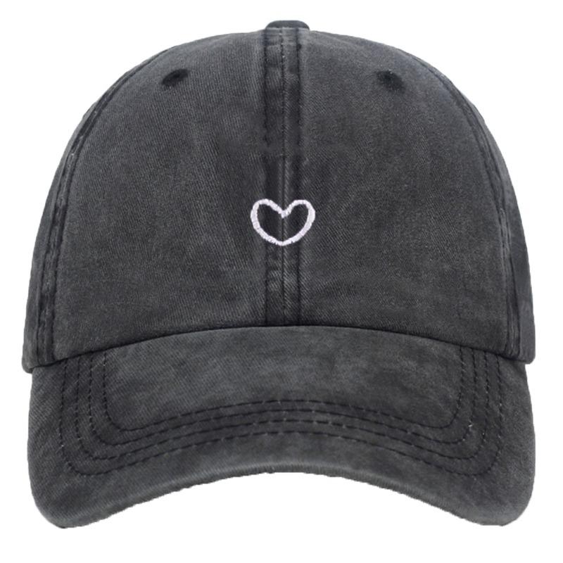 1 Stück Retro Gewaschene Baseballkappe mit Stickerei eines kleinen Herzens für den Pferdeschwanz für Damen, Verstellbare Damen-Kappe für den täglichen Gebrauch im Freien