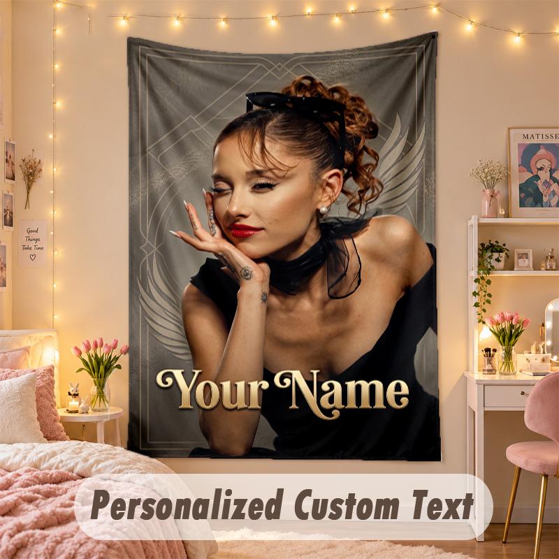 Benutzerdefinierte Personalisierte Wandteppich, Ariana Grande Druck Benutzerdefinierter Name Text Wandkunst Hängend für Schlafzimmer