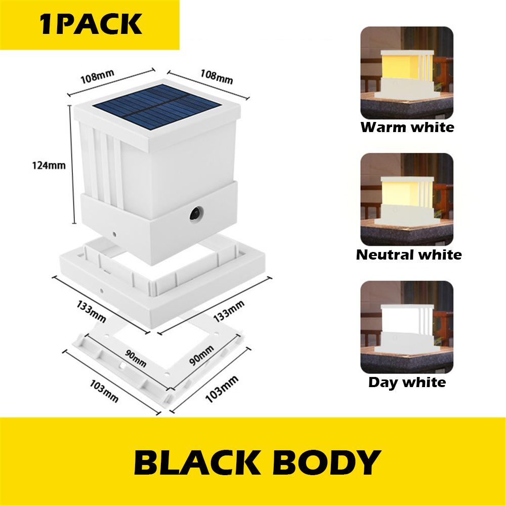 Solar Moderne Pfostenleuchte 3-farbige LED-Zaundecksäulen-Kappenlampe für den Außenbereich IP65 wasserdichte Terrassenpfosten Solarlaterne mit flacher Oberfläche