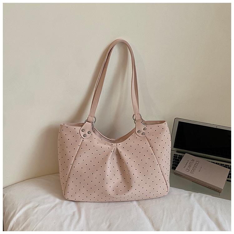 Polka Dot PU Leather Tote Bag for Women Large Capacity Fashion Shoulder Bag Versatile Commuter Handbag