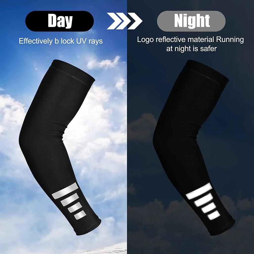 2PCS Summer Sun UV Protection Women Arm Sleeves Reflective Night Bicycle Running Arm Warmers Cover Men Athletic Armguards Cuff