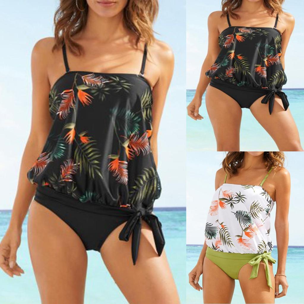 Women's Fashion Loose Floral Print High Waist Split Swimsuit Bikini