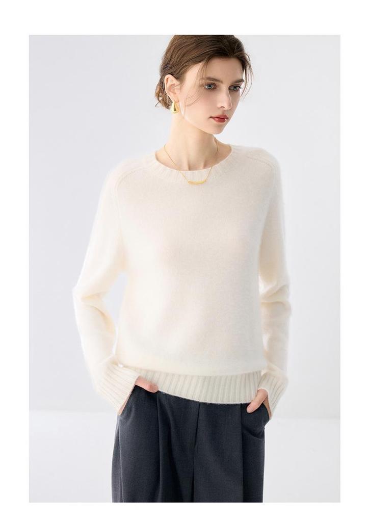 Lekasha Cashmere Women's Saddle Shoulder Round Neck Long Sleeve Sweater