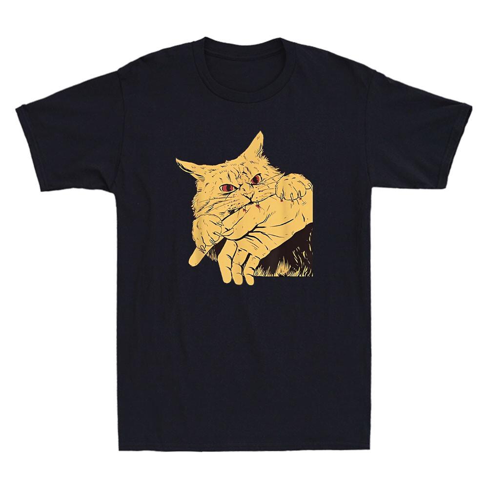 Cat Bite Shirt Funny Anime Cats Lovers Japanese Manga Men s Short Sleeve T-shirt Unisex T-Shirt S