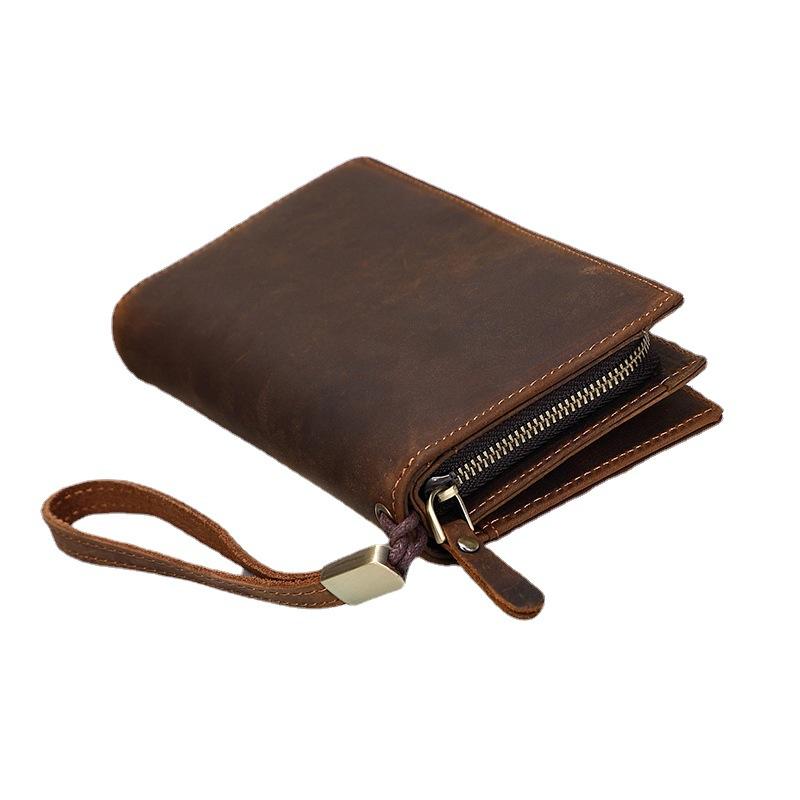 Men's Vintage Designer Long Clutch Wallet 100% Genuine Cowhide Leather Card Holder Classic Retro Genuine Leather Purse with Multi Card Slots