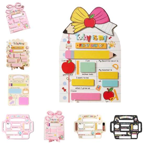 Kids Study Planner First and Last Day of School Board Sign for Kids, Reusable Wooden Cute Desktop Decor Chalkboard Sign, Writing Daily Notes Schedules