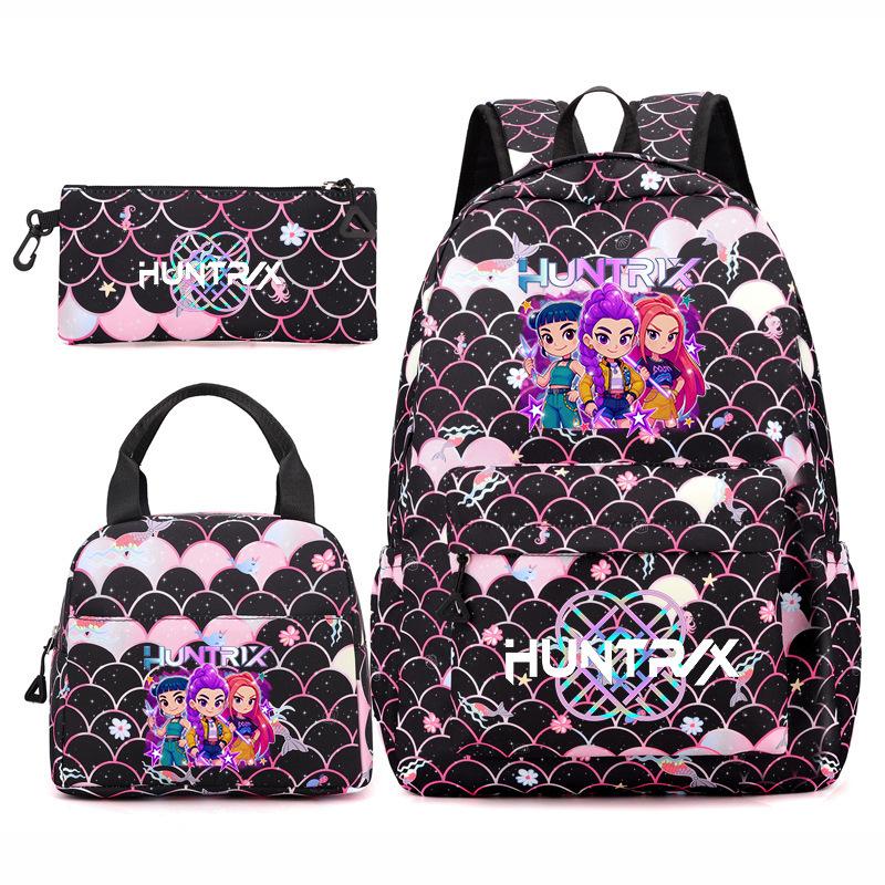 3Pcs/set Cartoon KPOP Printed Backpack with Handbag Pencil Case for Teenager Boy Girl Large Capacity Bookbag Schoolbag Mochila