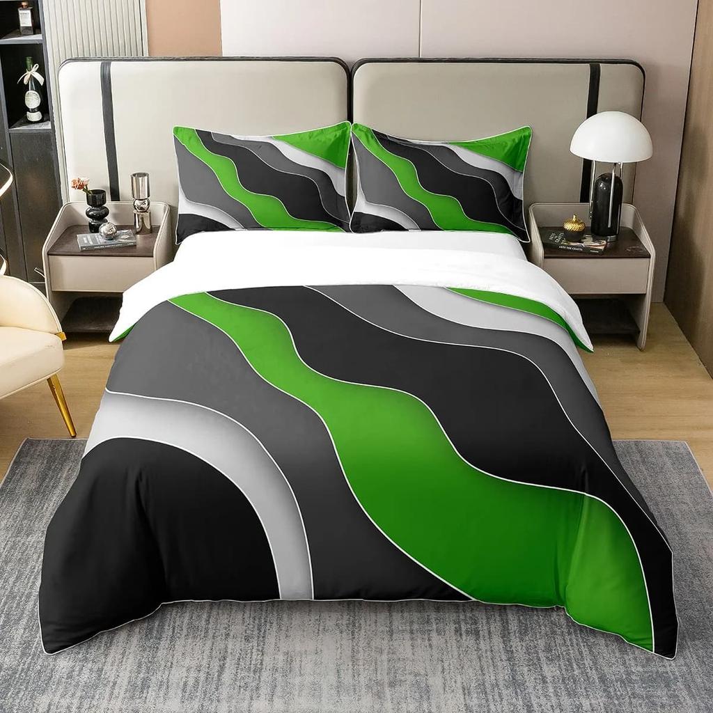 Geometrische Streifen mit Weichem Stoff Bettbezug, Wellenförmiger Farbverlauf Kinder Weicher Bettbezug, Moderne Abstrakte Kunst Einfaches Bettwäsche Set Warm