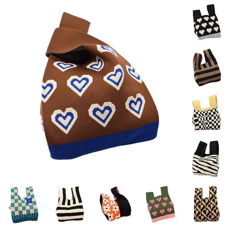 Durable Polyester Fabric Knitted Handheld Bag In 10 Colors For Women