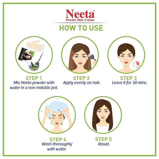Neeta Powder Hair Colour, Henna Based Hair Color Natural Black 5g Pack of 12, Silky Soft and Shiny Hair Colour with Benefits of 5 Natural Herbs