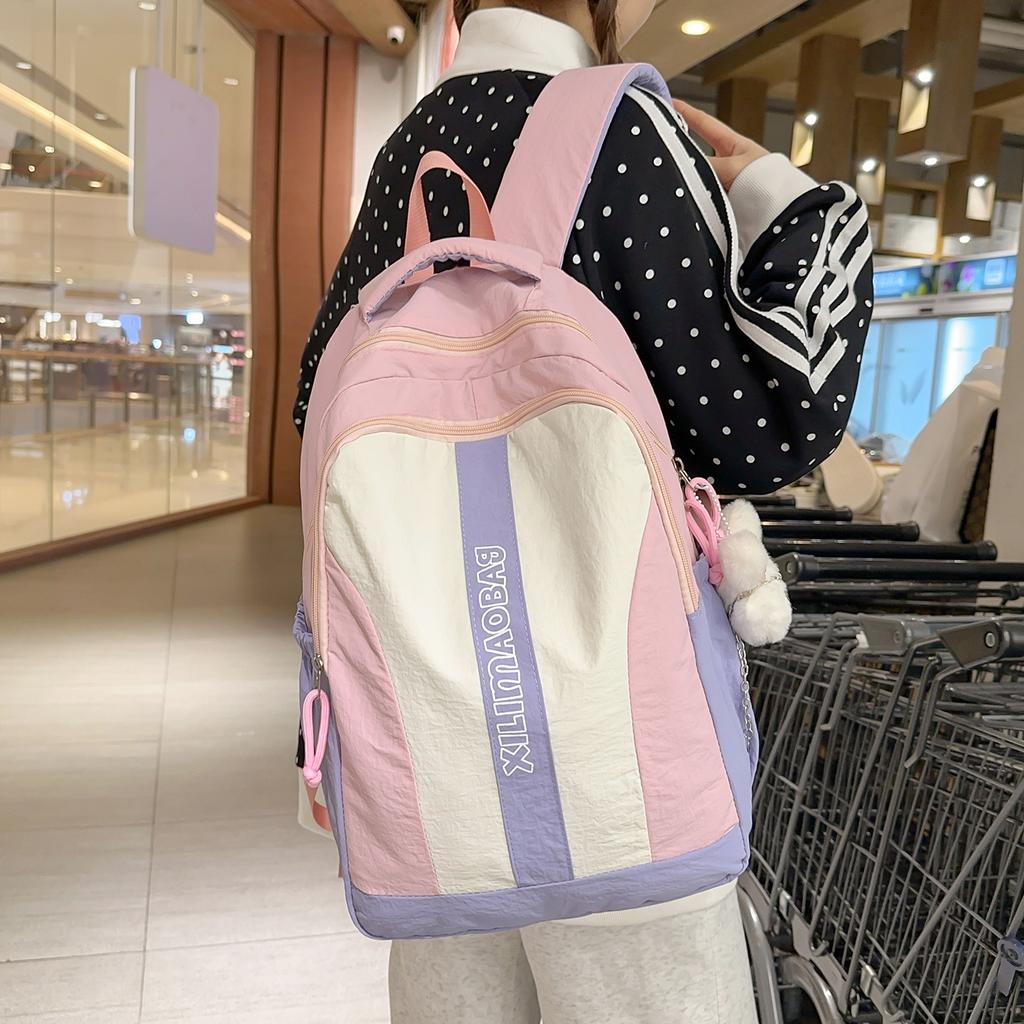 Schoolbag Korean version of dopamine contrasting color backpack female versatile college student schoolbag high value cute pain bag junior high school