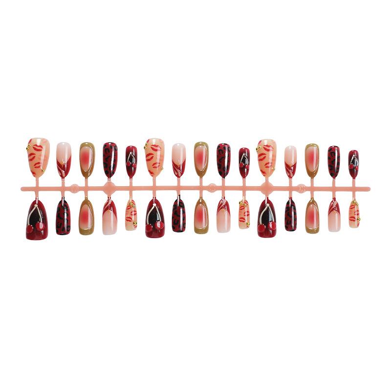 Leopard Print Press On Nails Almond 3D Embossed Removable False Nails for Women Long Stiletto 30Pcs Handmade Acrylic Nails