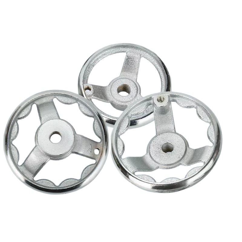 Chrome-Plated Cast Iron Handwheel with Keyway, Square Edge, Round Rim, and Rotating Handle
