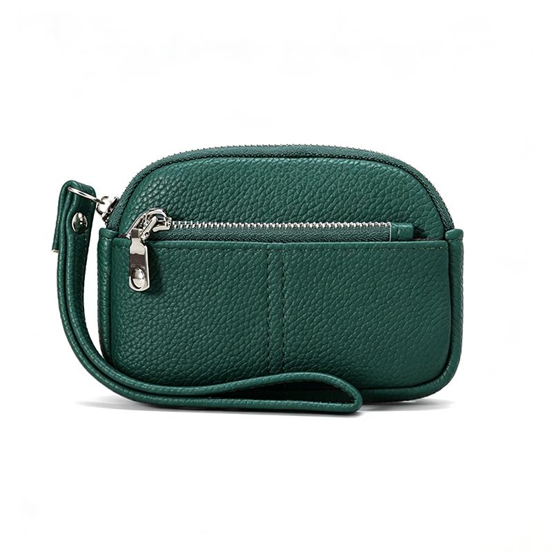 1Pcs Portable Pu Leather Women Mini Wallet Storage Bag Solid Color Students Coin Purse Large Capacity Zipper Wrist Key Bag