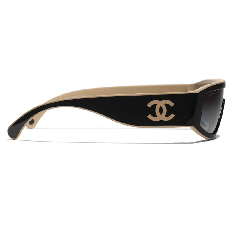 Chanel Occhiali da Sole Donna con Montatura Irregolare Decorata a Motivo Logo Nero Beige CH6057-C534/S6