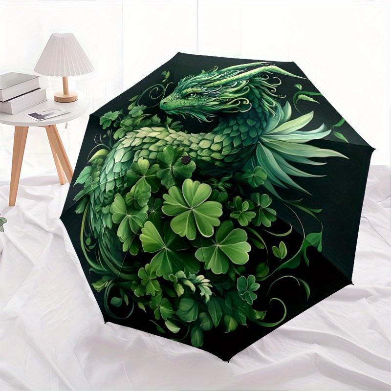 

1pc Green Leaf Dragon Automatic Folding Umbrella - 3 Folding Design, Vivid Cartoon Pattern, Suitable for Outdoor Activities, A Gift for Fans In A