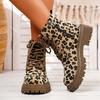 Dámské boty s leopardím potiskem Boční zip Pohodlné Silná podrážka Ploché boty Zimní Kulatá špička Krátké boty