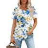 Women's Summer Fashion Casual Pleated Round Neck Print Short Sleeve T-Shirt Top