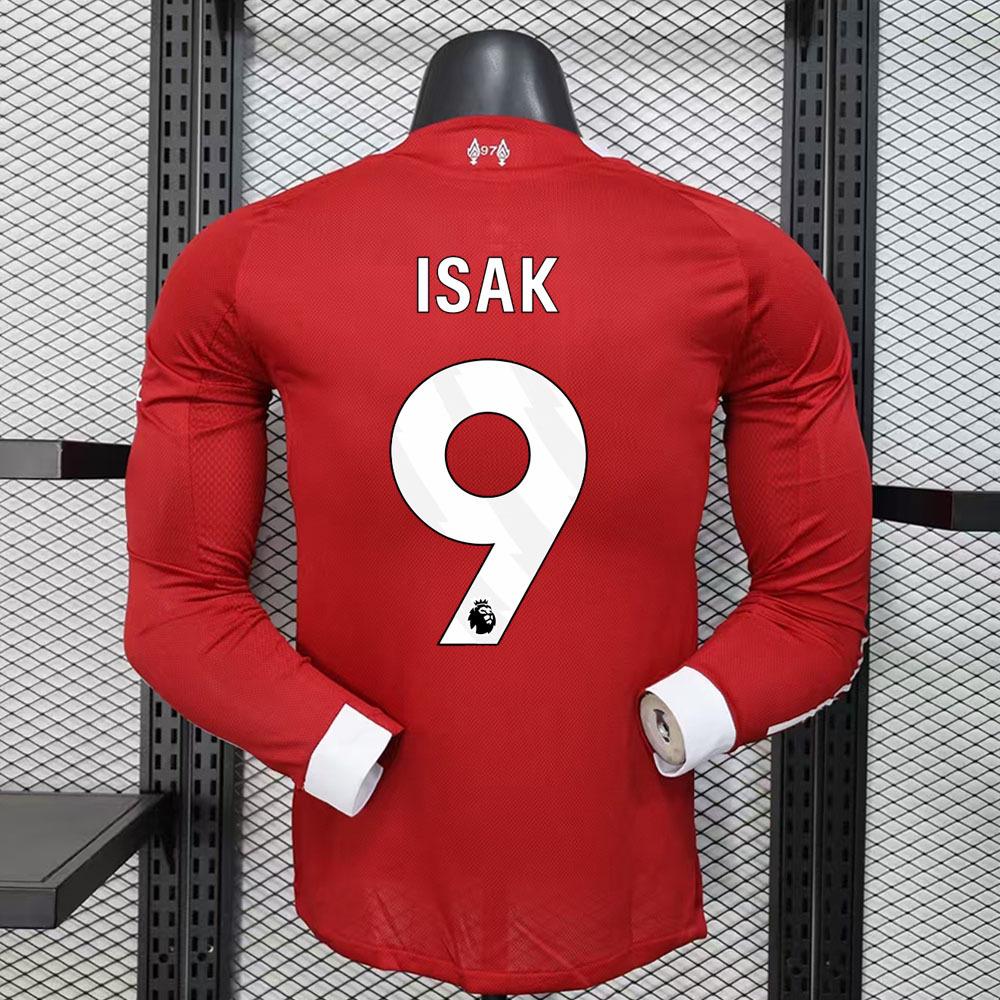 

Liverpool Premier League 25/26 Home Long Sleeve Jersey with Wirtz and Salah Print. M