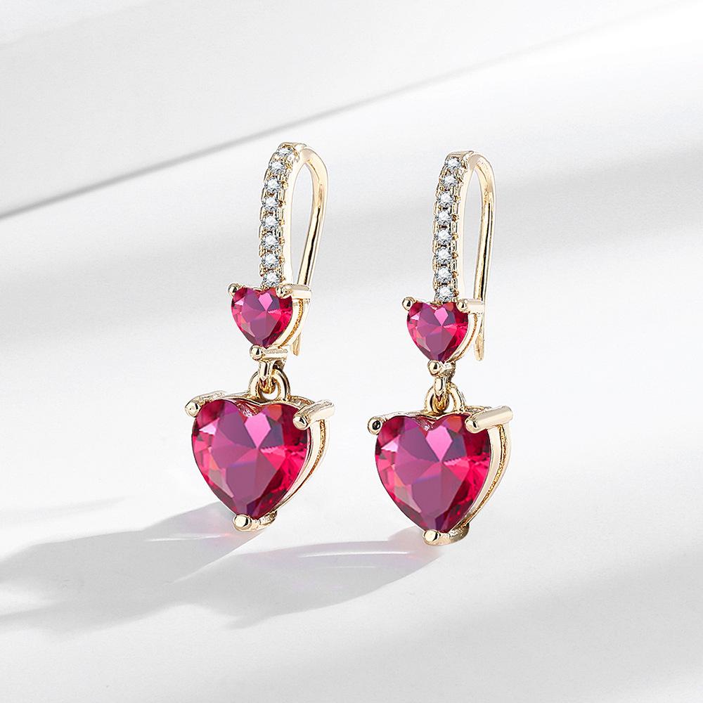 

2026 Sweet Peach Heart Crystal Earrings Zircon Copper Ear Buckles Personality Earrings Women s Earrings Jewelry Accessories