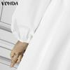 VONDA Women Plus Size Fashion Solid Color Stand Collar Pocket Long Sleeve Dresses