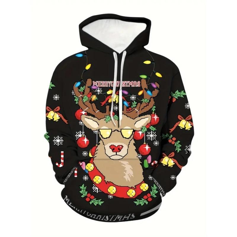 Unisex Santa Claus Deer Pattern Hoodie For Men Women Christmas Snow 3D Print Pullovers Casual Hoodies Top Long Sleeves Loose Sweatshirt