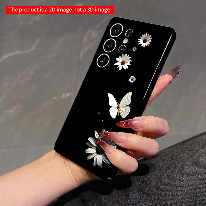 2DFlat Samsung phone case White Flowers and Butterfly Applicable to Galaxy S23 S24 S25ULTRA S26 A12 A14 A15 A16 A54 A55