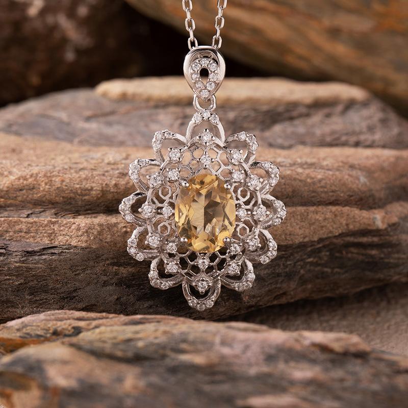 Color Treasure Ювелирное изделие Натуральный Цитрин Аметист Топаз Ожерелье Женское S925 Стерлинговое Серебро Винтажное Полое Цветочное