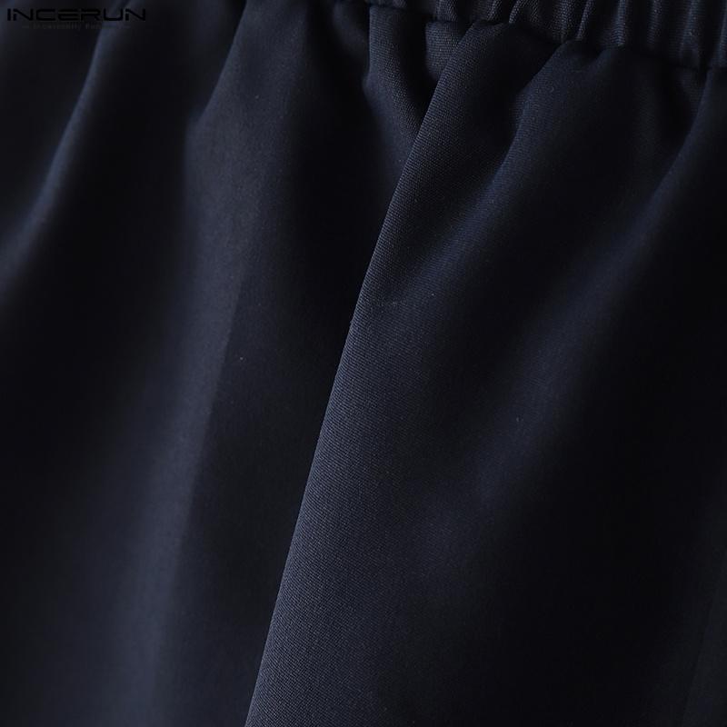 INCERUN Pantaloni Scurți Mini pentru Bărbați cu Talie Elastică, Butoni Laterali, Culoare Solidă, Haine de Casă