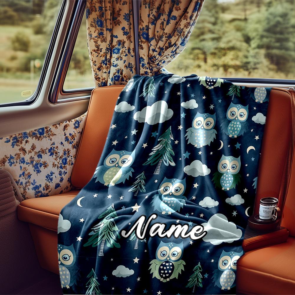 Owl Forest Night Sky Design With Clouds And Stars Blanketcustomize Your Name Lightweight Comfortable And Stylish Blanket For Travel Bed Home Chair