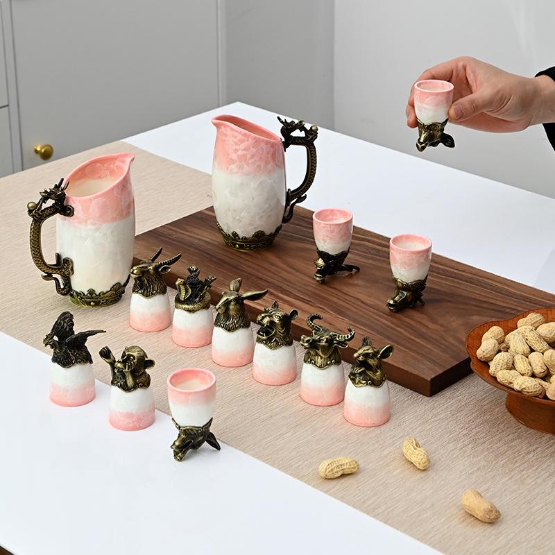 Zodiac wine set, premium style ceramic Baijiu cup, spirit cup, wine dispenser, household gifts