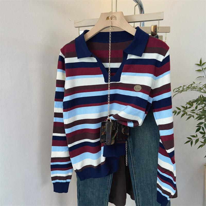 

DAFIFY Жіночі модні повсякденні осінь-зима светри з принтом у смужку та довгими рукавами One Size темно-синього кольору