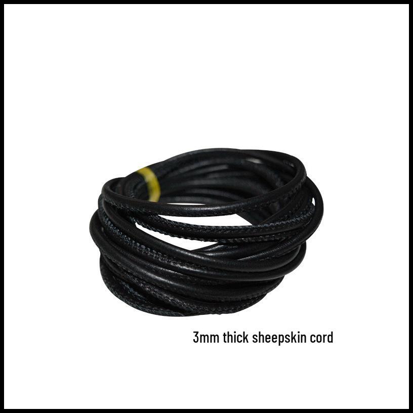 

Black Sheepskin Core Rope with Stitching: Soft DIY Crossbody Bag, Shoulder Strap, and Apron Waistband 3mm thick 1m long