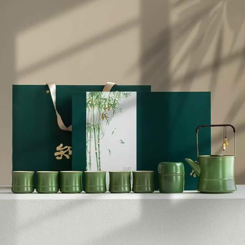 Pin Jian Dark Green Ceramic Tea Set