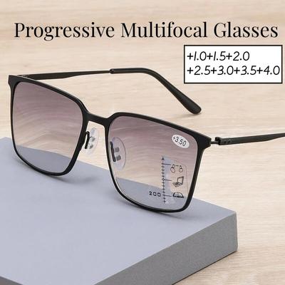 Men Fashion Progressive Multifocal Glasses Luxury Design Square Near Far Finished Reading Glasses Unisex Women Diopter Eyewear