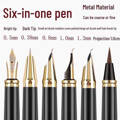Set di penne stilografiche da calligrafia Yongsheng: Include 6 Penne, Cartucce d'Inchiostro Sostituibili, Assorbimento dell'Inchiostro, Scrittura da Ufficio per Adulti, Incisione Gratuita