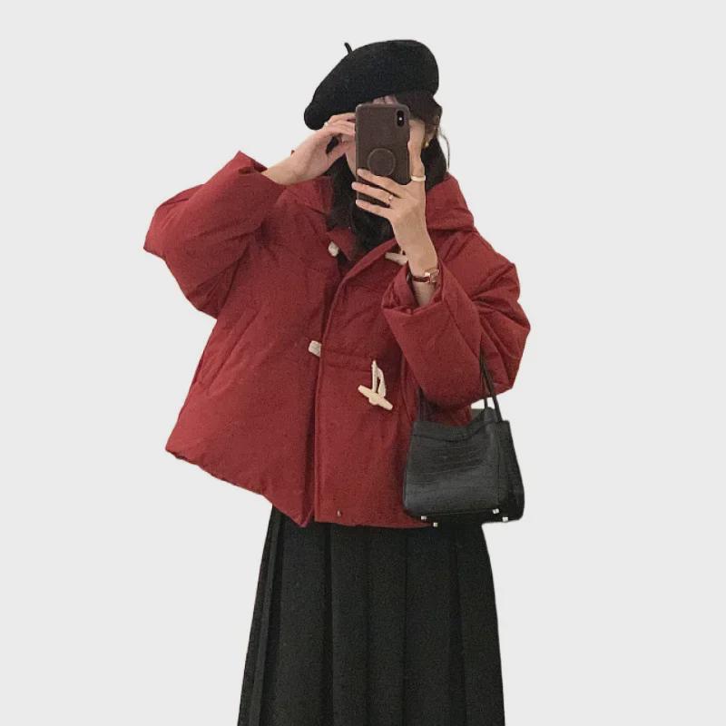 Women's 2024 Horn Button Down Cotton Jacket - Short, Thick, and Cozy Milk Coat