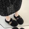 2025 Autumn and Winter New Velvet Boken Shoes Muller Drag Cotton Shoes Bag Head Warm Belt Buckle Flat Bottom Fluffy Slippers Women