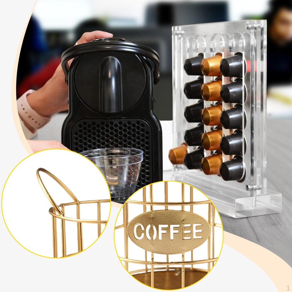 Holder Coffee Pod Storage Basket Multifunctional Accessory , Golden for Lover Rustic