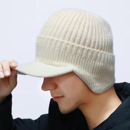 Men Winter Knitted Peaked Hat with Earmuffs Windproof Warm Earflap Hat Outdoor Cycling Baseball Hat Knitted Newsboy Hat with Visor