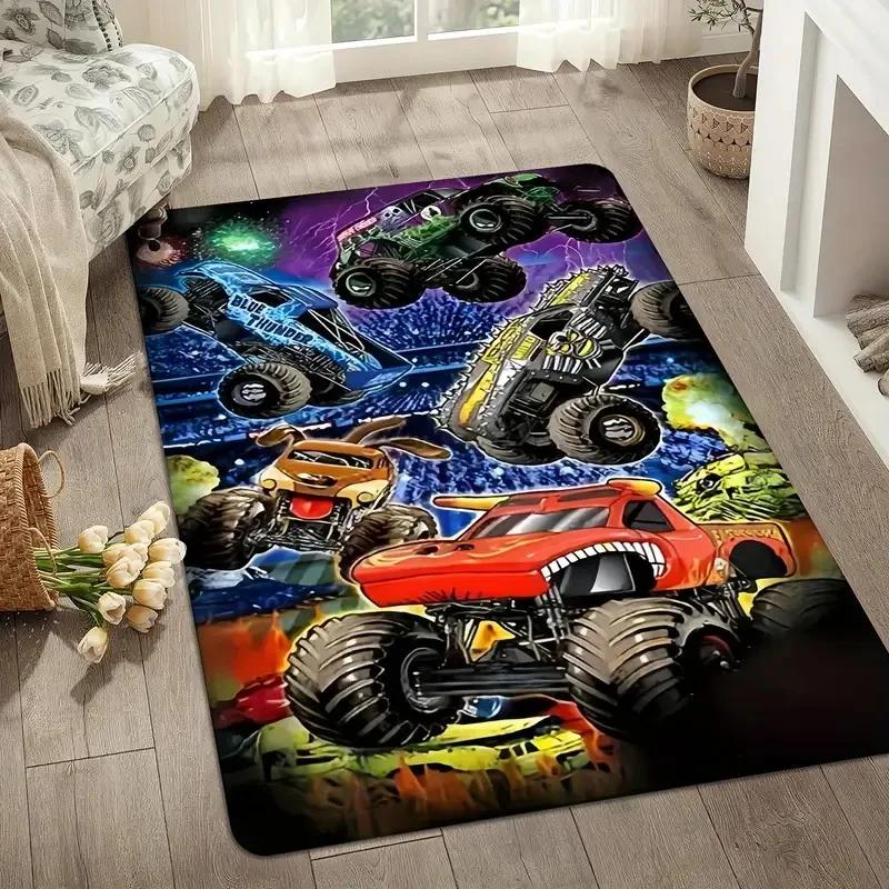Monster Car Prinr Game Area Rug Non-Slip Floor Mat for Home Living Room Kids Play Mat Bedroom Rugs Machine Washable Carpet Decor