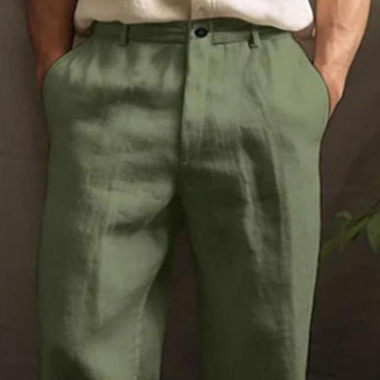 Men's Straight Leg Pants Solid Color Casual Trousers Breathable Loose Fit Pants with Reinforced