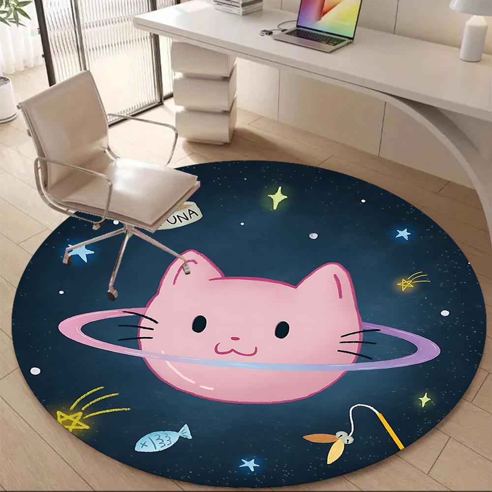 1pc Space Cat Office Round Area Rug, Indoor Mat Suitable ForOffice, Under Office Chairs Bedroom Living Room Home Decor, Room Deco q043