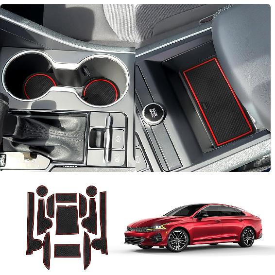 

LUWU for 2024 Kia KIA K5 DL3 Center Console Liners Mats,2021-2024 K5 GT Line Cup Holder Inserts Mats 2024 K5 LX/LXS/GT/EX Center Console Liner Trim красный