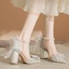 Women Wedding Shoes Pointed Thin Dress Thick Heels Bow Silver Beautiful High Heels Adult Ceremony Party Lady Pumps Zapatos Mujer