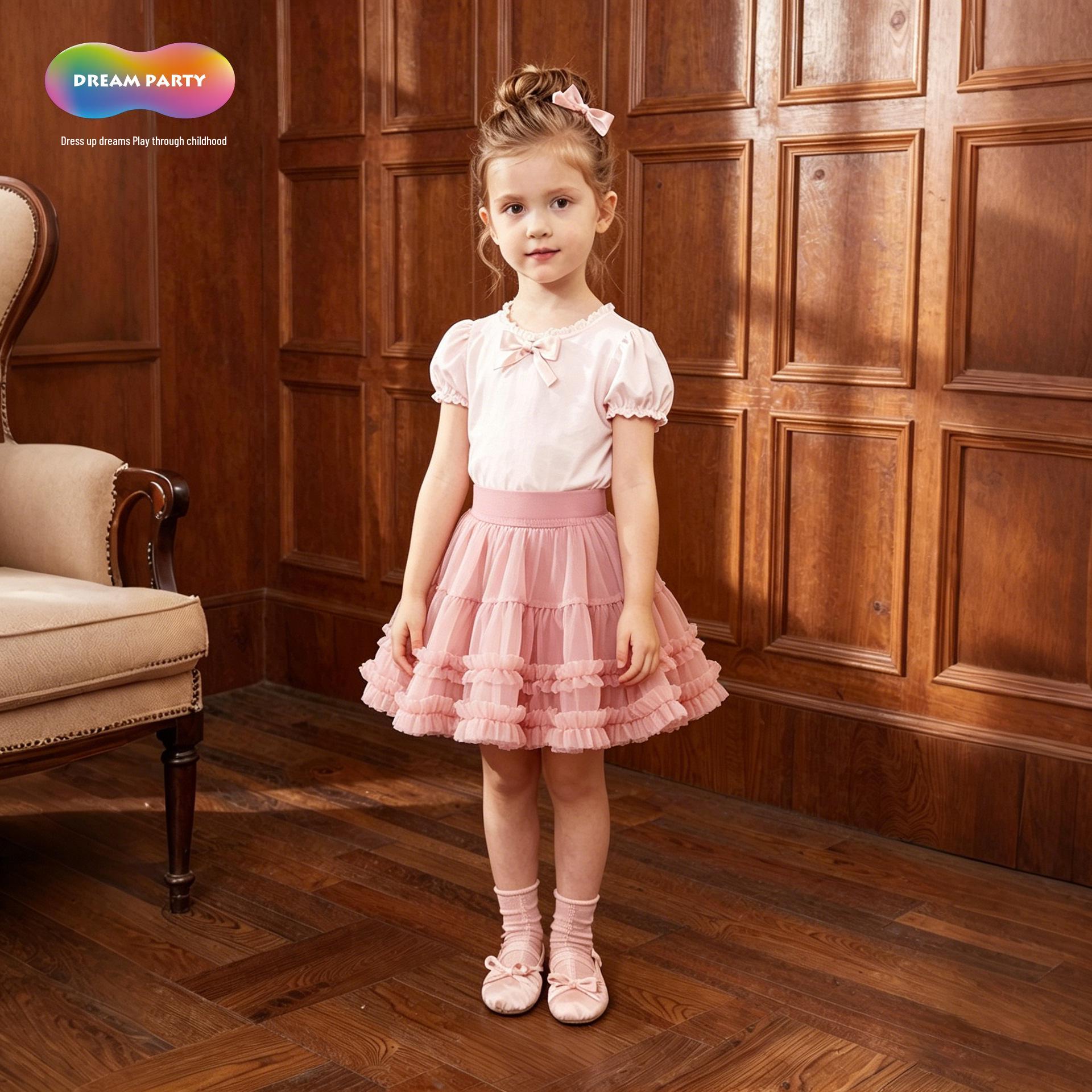 Girls  Summer Princess Tutu Skirt - Cute Lace Fluffy A-line Mesh Skirt 110cm